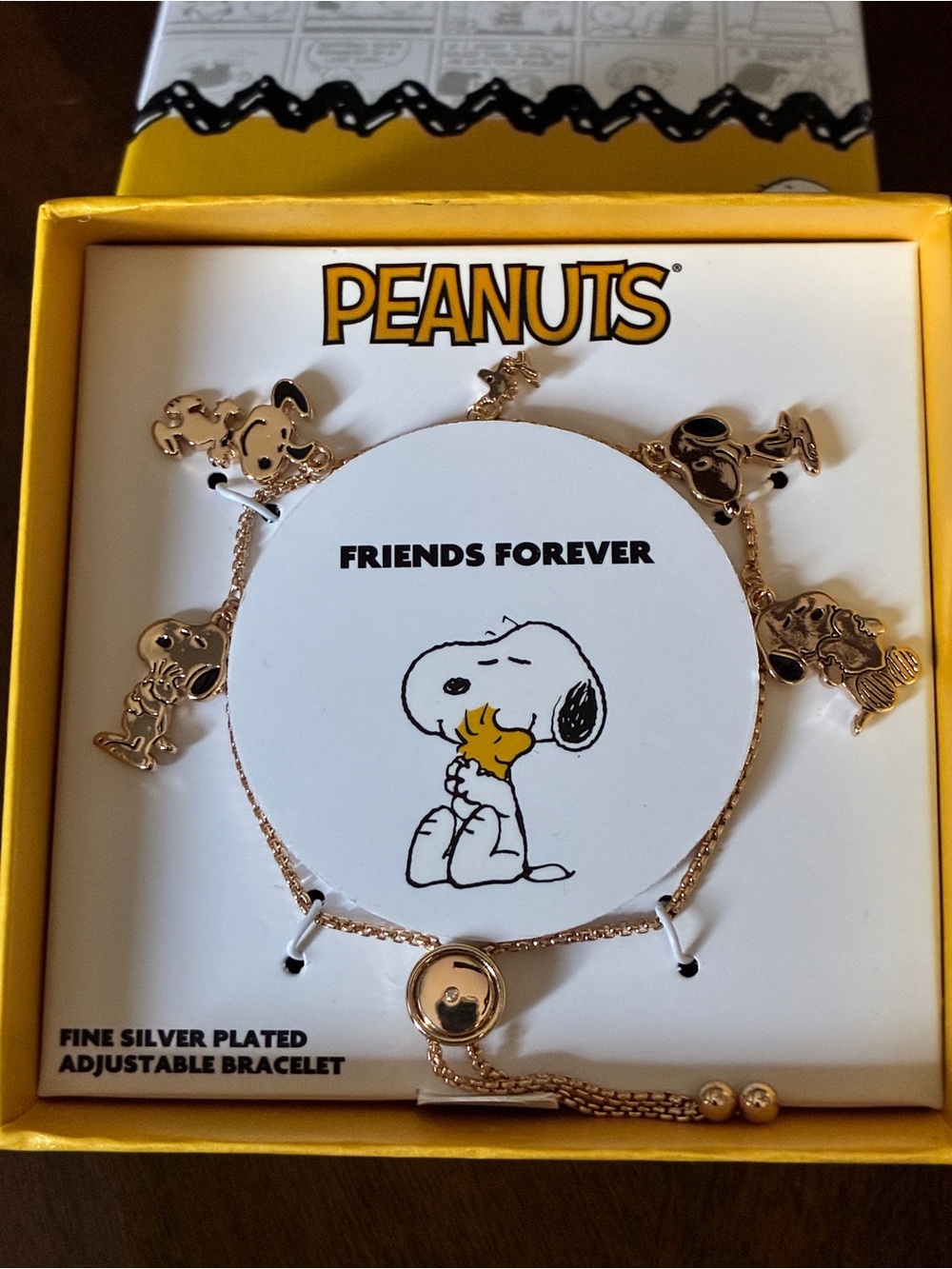 PEANUTS Snoopy Woodstock Adjustable Charm Bracelet Gold Tone 5-9 in wrist NEW